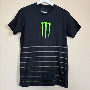 Monster Energy Men’s Medium Black Striped Logo Graphic Short Sleeve Shirt
